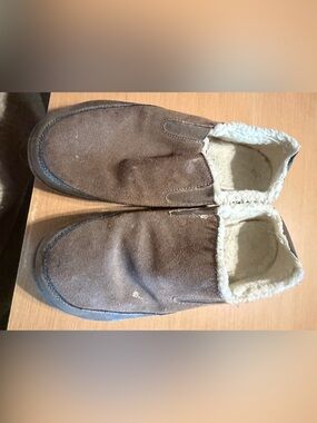 Acorn Brown Suede Slip-On Fleece-Lined Slippers